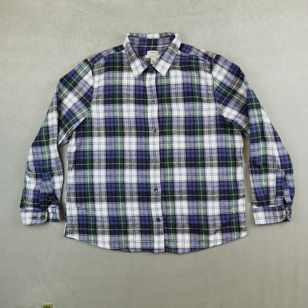 LL Bean Shirt Womens Plaid Flannel Relaxed Fit Button Up Long Sleeve XL Petite